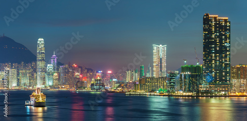 Panorama of Hong Kong city at dusk © leeyiutung