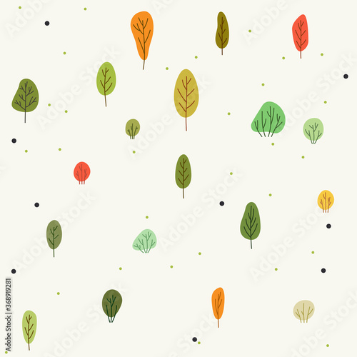 Vector seamless hand drawn pattern with autumn tree or forest scandinavian style