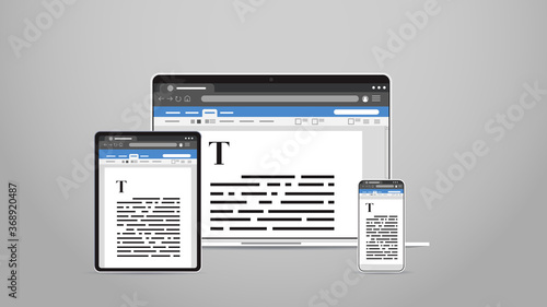 laptop tablet and smartphone screns cross platform application development adaptive user interface responsive web design copywriting concept horizontal vector illustration