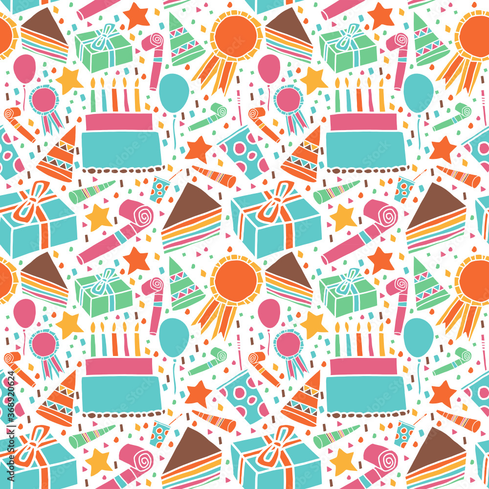 seamless pattern birthday cake and components in white background seamless pattern birthday cake and components in white background