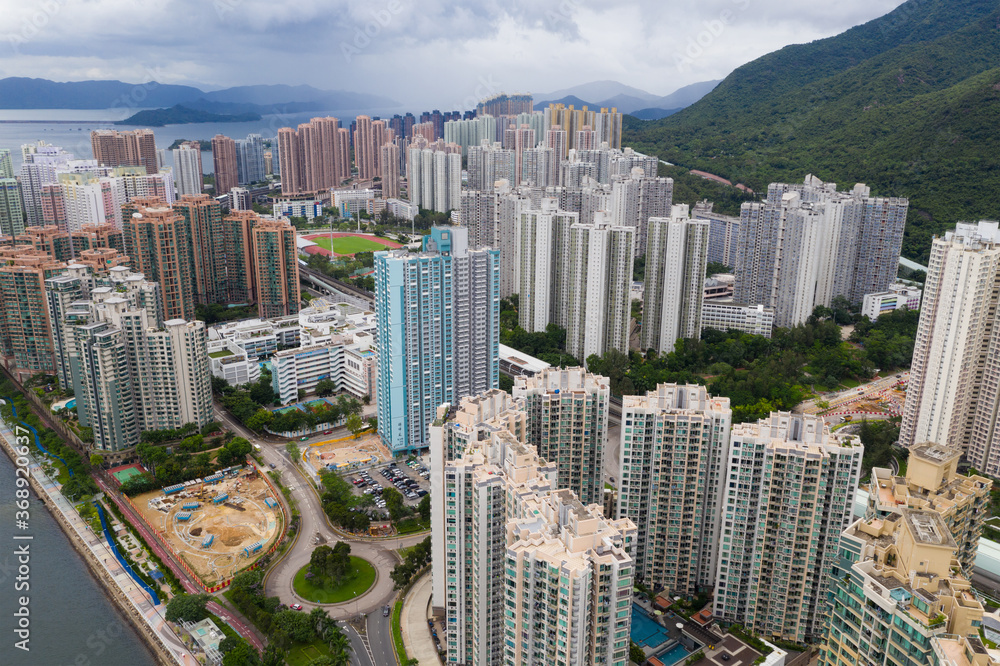Fototapeta premium Top view of Hong Kong city