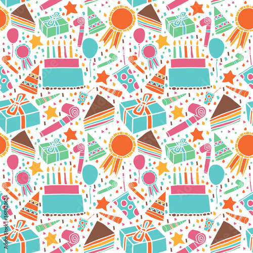 seamless pattern birthday cake and components in white background