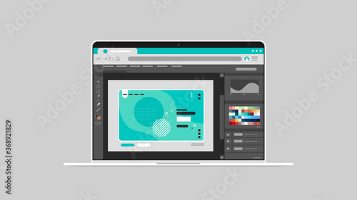 graphic editor on laptop screen creative content configuration design concept horizontal vector illustration