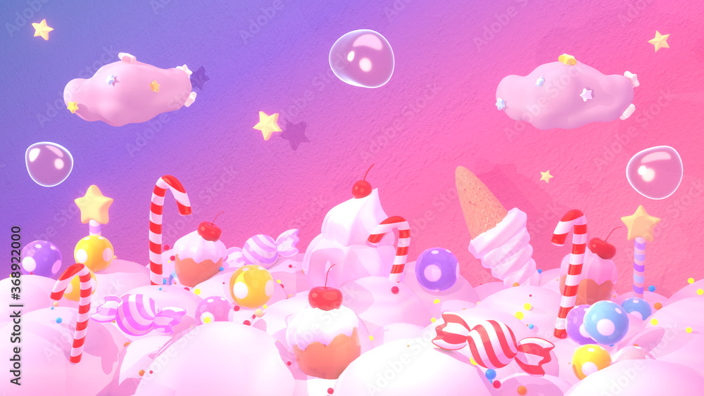 Cartoon sweet candy land. 3d rendering picture.