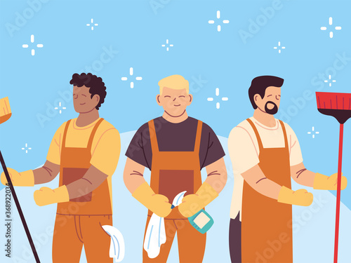 hygiene staff work as a team, janitors cleaning service