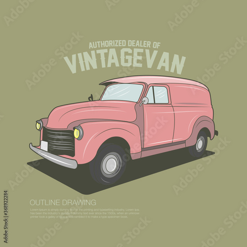 Classic Van Clean outline drawing vector illustration.Good for any printing media.