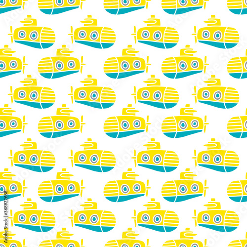 yellow submarine seamless pattern isolated in white background
