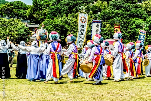 Korean ethnic dancers perform, Jangguchum, dance in Miryang hourglass-shaped drum, in the Korean Festival on May 16, 2017.