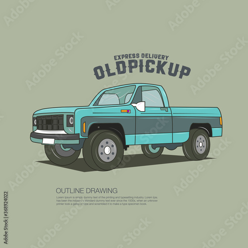 Old pickup vintage vehicle vector illustration.Good for retro design style printing media.