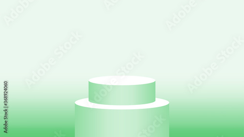 3d pedestal cylinder circle green soft for cosmetics showcase, podium circle stage green pastel soft color, platform 1 step for advertising copy space, one podium round for product display