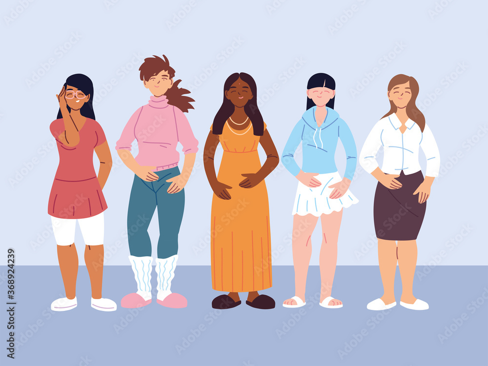 Fototapeta premium multicultural people, women with different in casual clothes