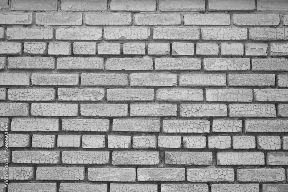  Old brick wall with cracks. White brick wall texture background. Gray white grunge background.
