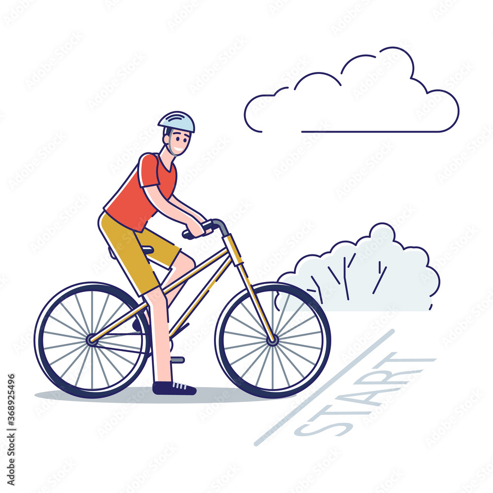 Man on bicycle riding. Biking race competition with cyclist on start Man on bicycle riding. Biking race competition with cyclist on start