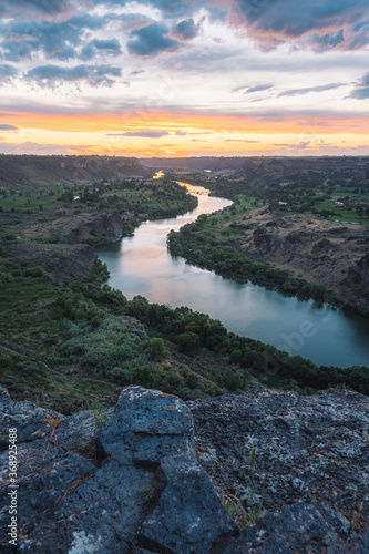sunset over the snake river canyon