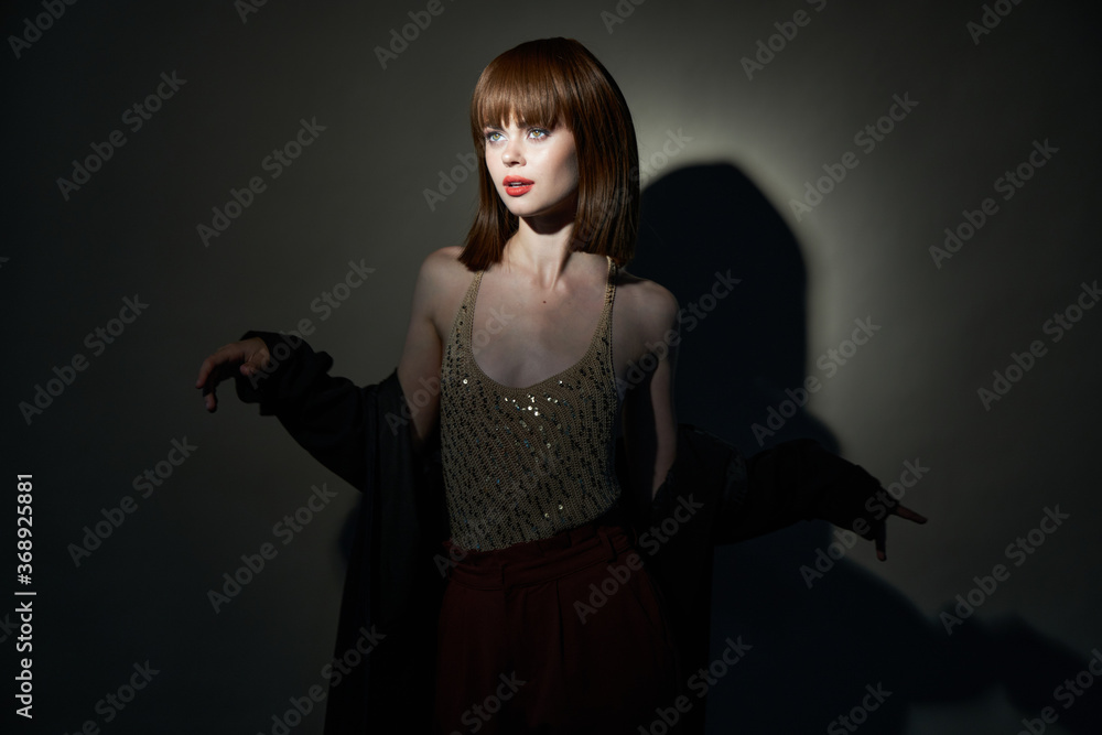 sexy lady fashion clothes dark room cropped view sexy lady fashion clothes dark room cropped view