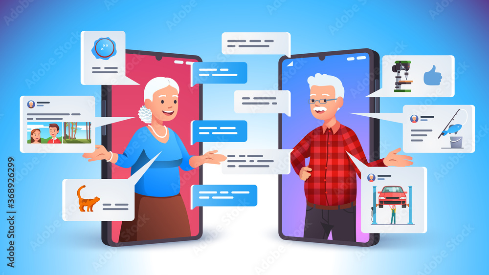 Aged family couple using smart phone video call Aged family couple using smart phone video call