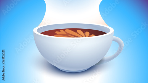 Group of coffee lovers sitting around big cup