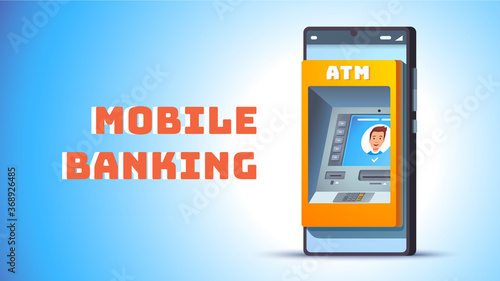 ATM in mobile phone concept. Cash machine