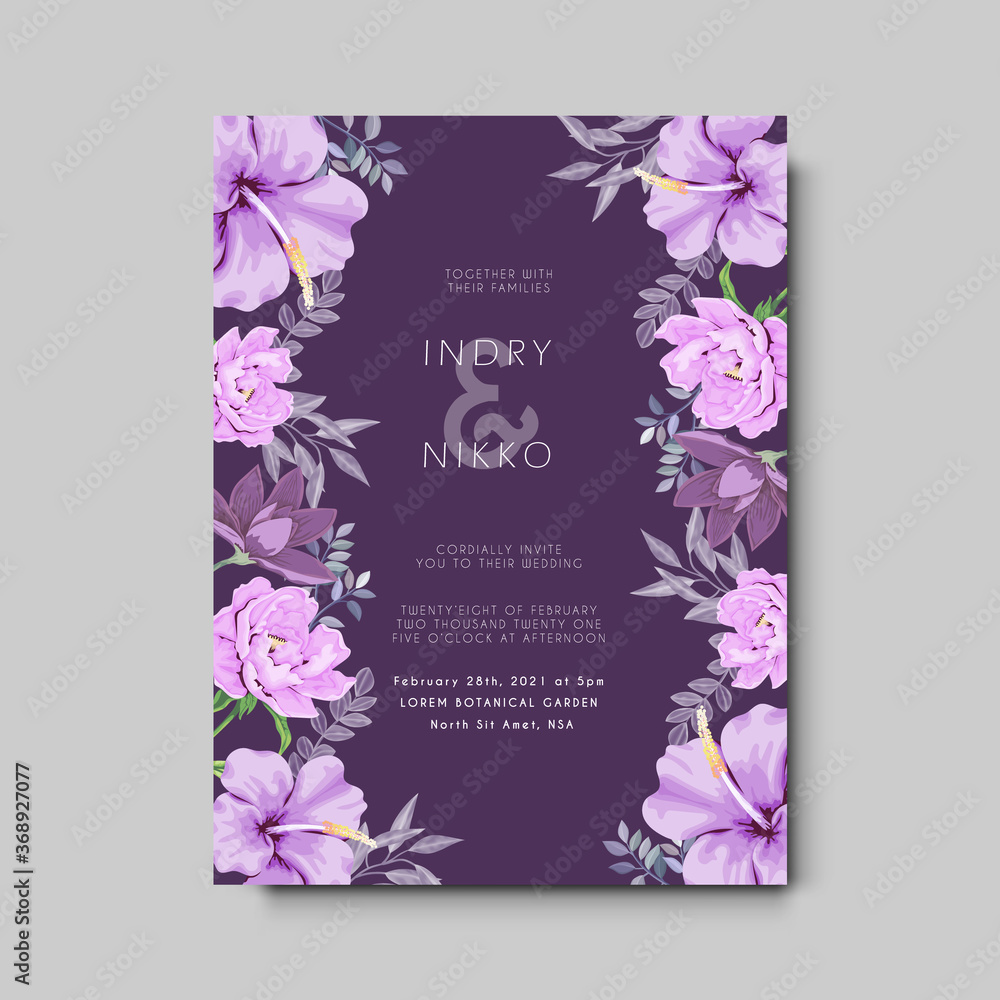 beautiful and elegant wedding invitation with flower and leaves concept