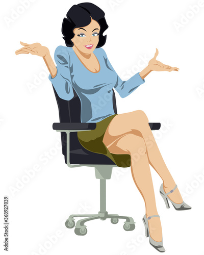 Cute woman in perplexity. Beautiful girl holding her hands out. Funny people.