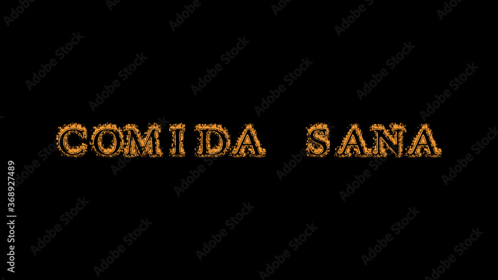 Comida sana fire text effect black background. animated text effect with high visual impact. letter and text effect. translation of the text is Healthy Food Comida sana fire text effect black background. animated text effect with high visual impact. letter and text effect. translation of the text is Healthy Food