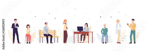 People with flu or virus disease symptoms - isolated cartoon set