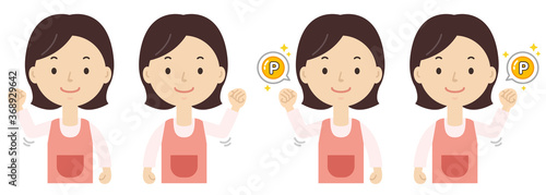 ガッチリポーズをするお母さん　ポイントゲット　セット
Illustration to make a guts pose. Illustration of getting points.
Mom's illustration.