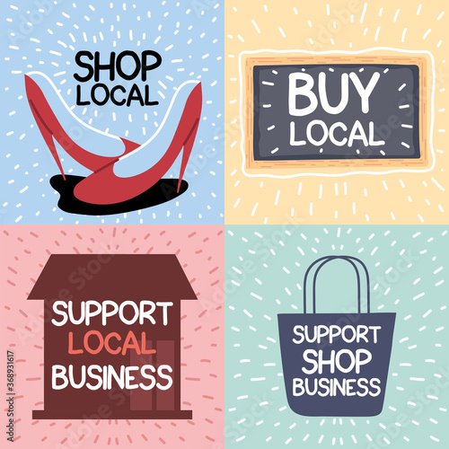 set of icons local shop campaign, supports local businesses