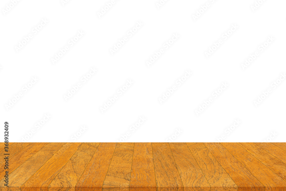 Fototapeta premium Wood table top isolated on white background Used for product placement or montage