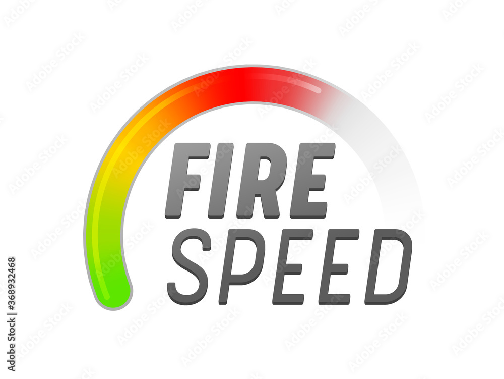 Fire Speed Banner, Sport Rally Label, Motor Cross Isolated Icon with Speedometer and Typography on White Background Fire Speed Banner, Sport Rally Label, Motor Cross Isolated Icon with Speedometer and Typography on White Background