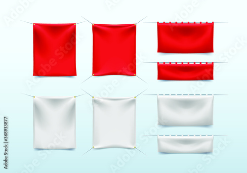 Textile Advertising Banners with Folds Template Set . Isolated Vector illustration