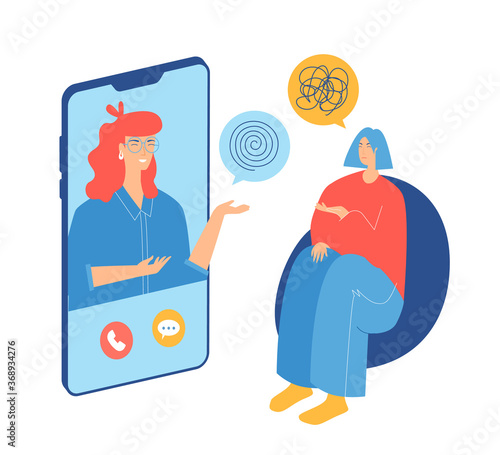 Online psychotherapy concept. Psychological counseling. Vector illustration.