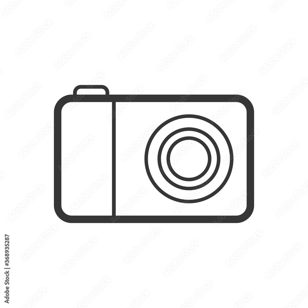 Photo camera outline single isolated vector icon. Home appliances and electronics illustration on white background Photo camera outline single isolated vector icon. Home appliances and electronics illustration on white background