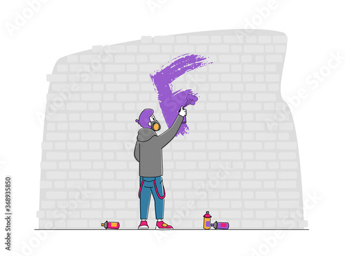 Street Artist Teenager in Respirator Painting Graffiti on Wall. Urban Art, Teen Lifestyle. Young Man Creative Activity