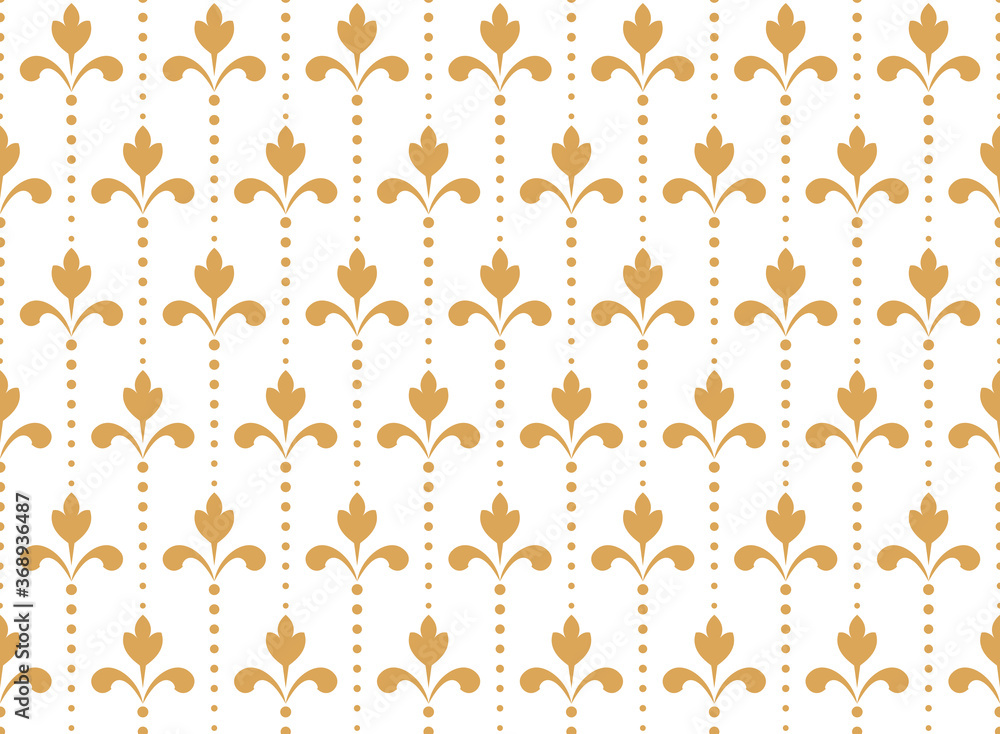 Flower geometric pattern. Seamless vector background. White and gold ornament. Ornament for fabric, wallpaper, packaging. Decorative print. Flower geometric pattern. Seamless vector background. White and gold ornament. Ornament for fabric, wallpaper, packaging. Decorative print.