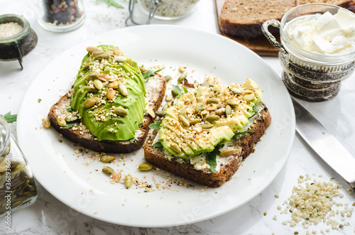Healthy avocado toasts for breakfast or lunch