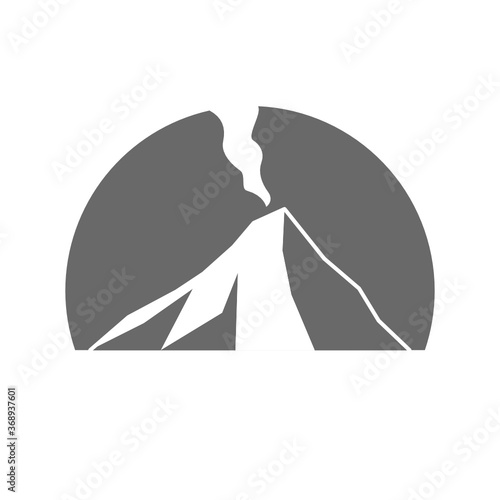 Grey volcano with volcanic gas logo design. Low poly style illustration