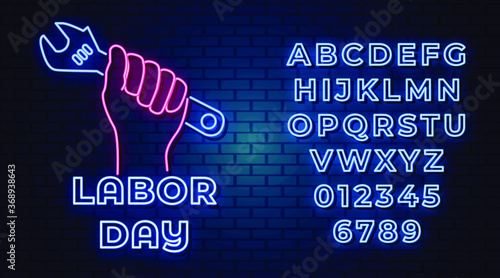 Happy Labor day neon sign and sy,mbol