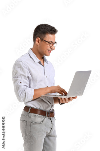 Male programmer with laptop...