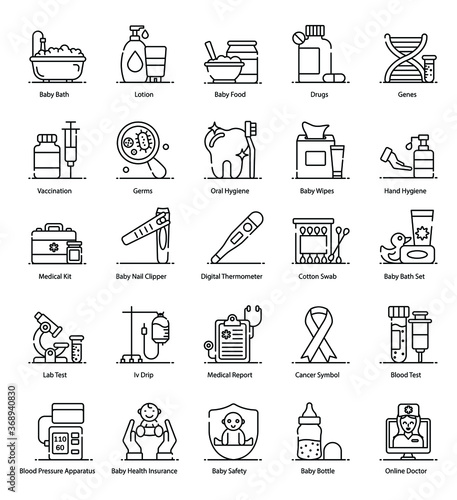 Pack of Baby Hygiene line Icons