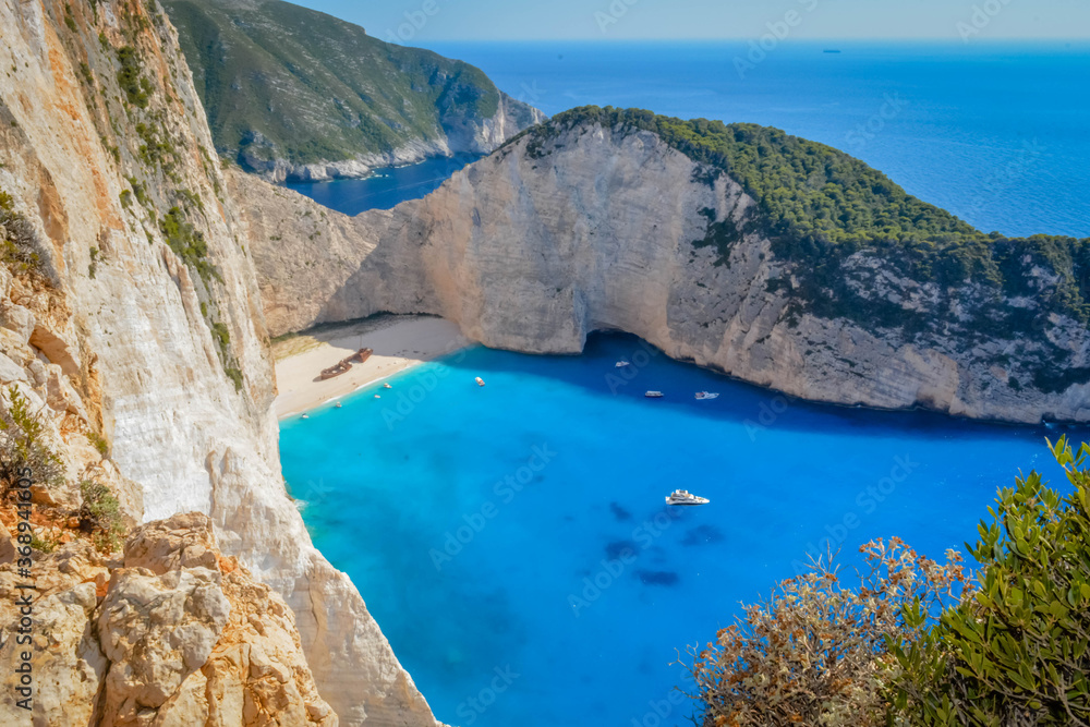 Navagio beach and shipwreck view in Zakynthos island, Greece