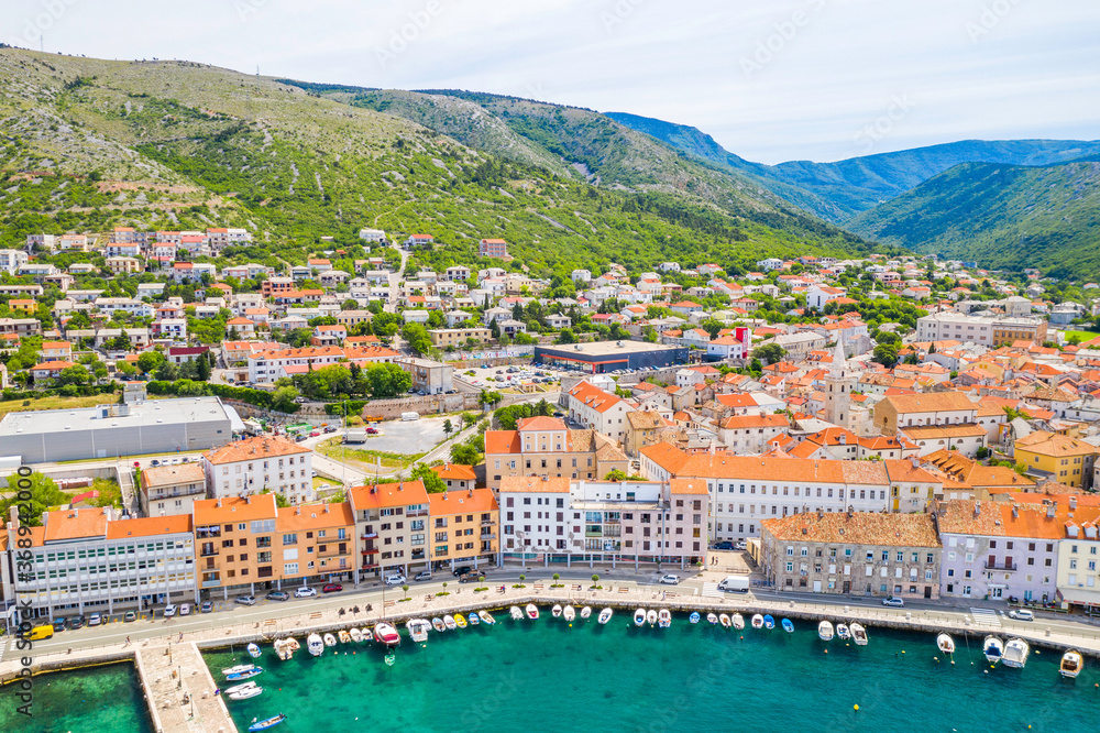 Panorama of the coastal town of Senj in Primorje in Croatia