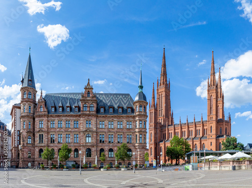 new town hall and market church in wiesbaden
