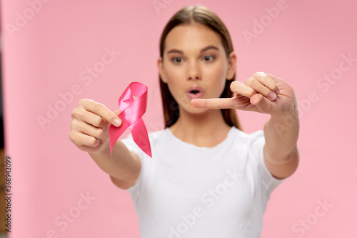 Pink ribbon charity foundation beautiful girl 