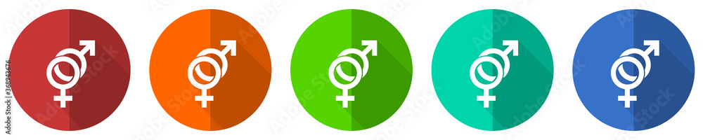 Trans gender icon set, red, blue, green and orange flat design web buttons isolated on white background, vector illustration Trans gender icon set, red, blue, green and orange flat design web buttons isolated on white background, vector illustration