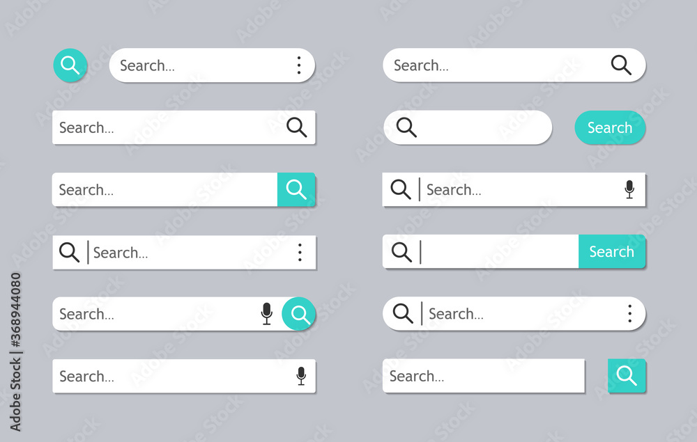 Search bar. Web box with buttons for search in internet. Website icon. Navigation field with interface, menu for computer, browse, mobile and app. UI with form for text. Click for find site. Vector Search bar. Web box with buttons for search in internet. Website icon. Navigation field with interface, menu for computer, browse, mobile and app. UI with form for text. Click for find site. Vector