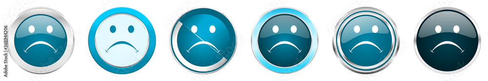 Cry silver metallic chrome border icons in 6 options, set of web blue round buttons isolated on white background Cry silver metallic chrome border icons in 6 options, set of web blue round buttons isolated on white background