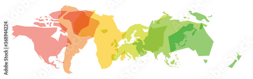 Silhouettes of World continents overlapped in different colors. Simple flat vector illustration