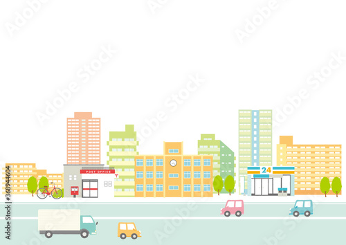街並みと道路の背景イラスト