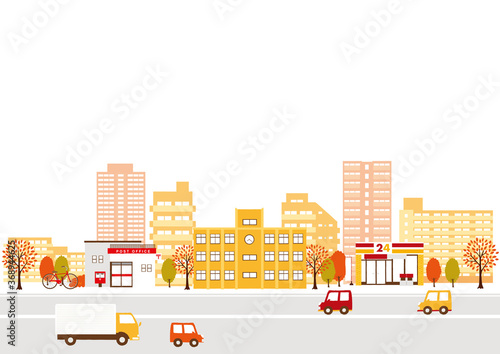 秋の街並み　背景イラスト